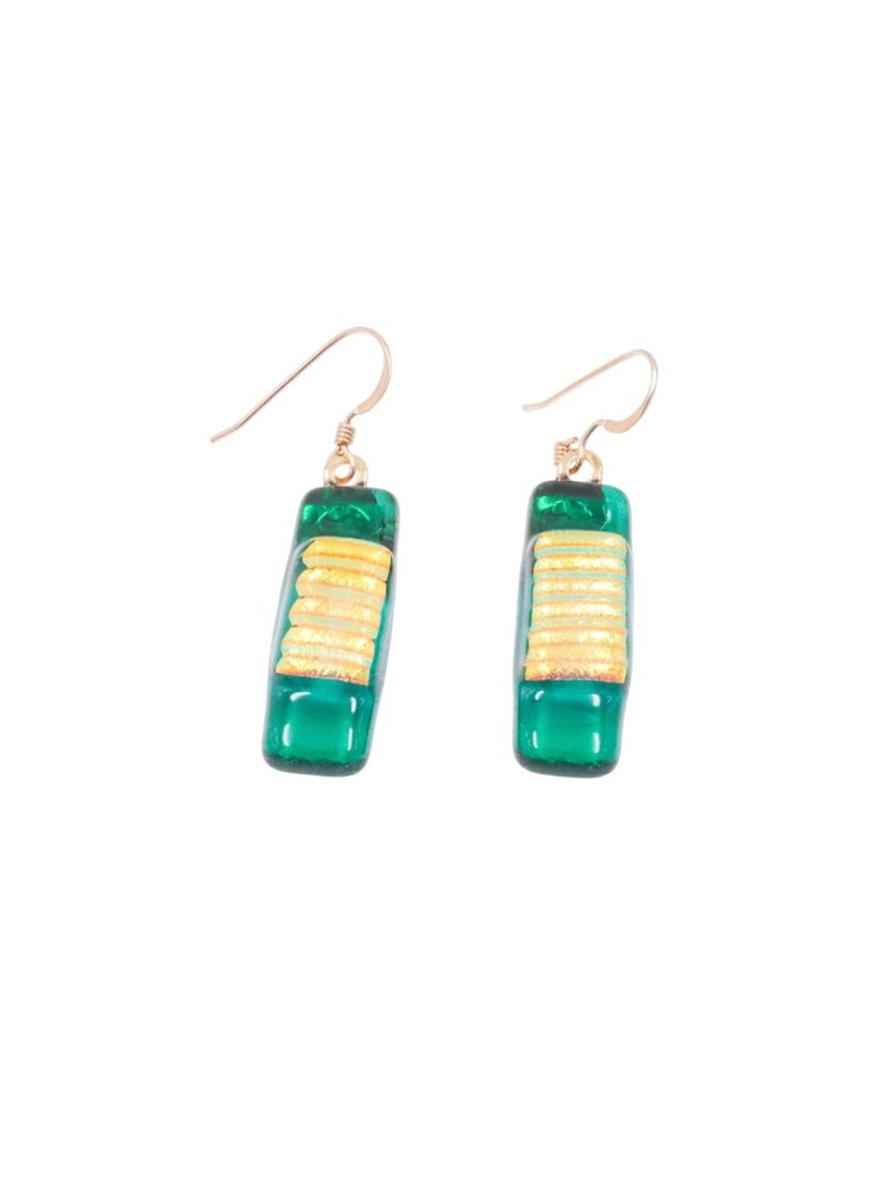 14K Gold Filled Green Art Glass 1.75 Inch Dangle Earrings